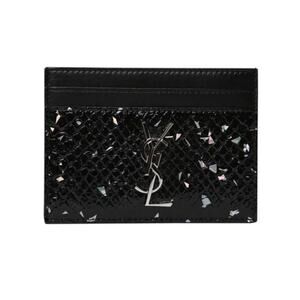 Saint Laurent Cassandre Card Case Black Silver NWT